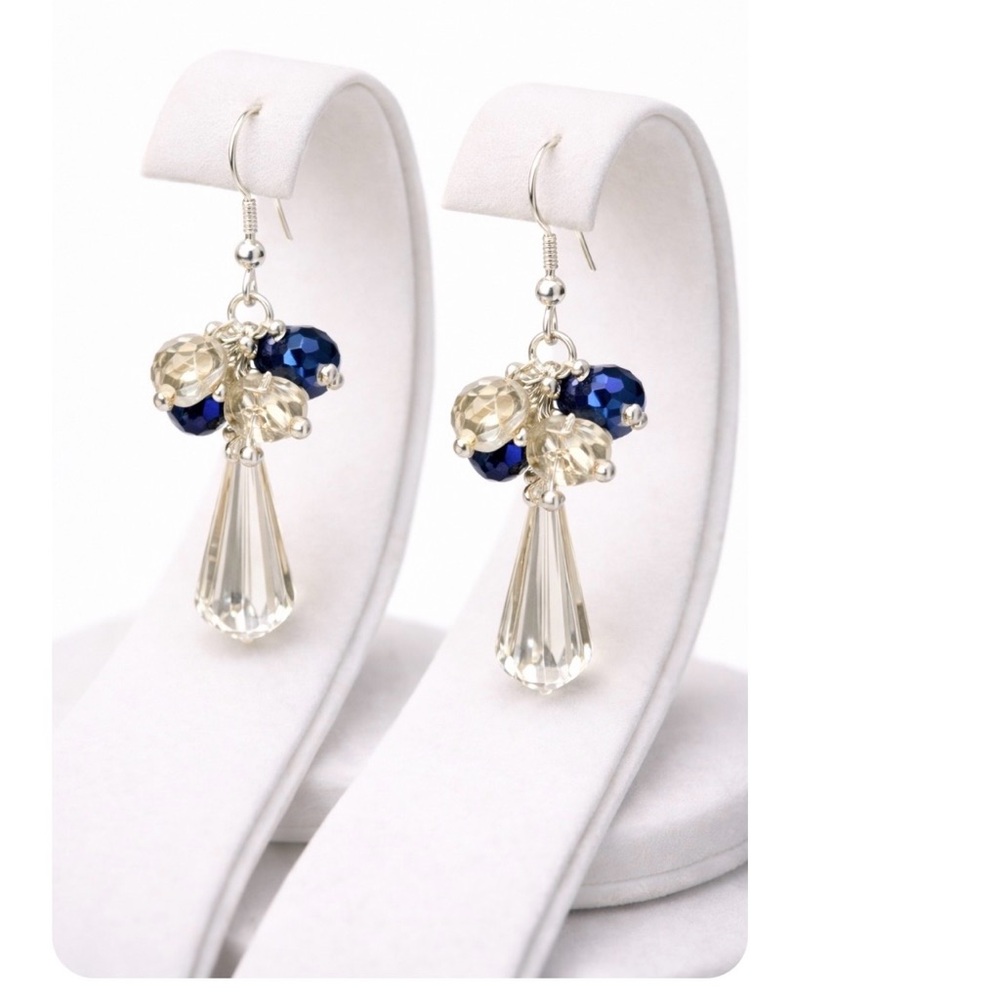 𝅺- Sterling Silver Earrings Bead  Champagne Genuine Crystal Handmade
